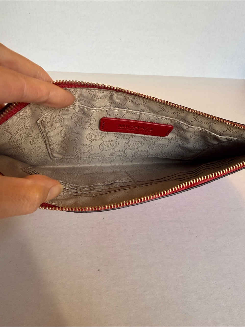 Michael Kors Cherry Red Pebbled Leather Zip Pouch - Picture 2 of 7